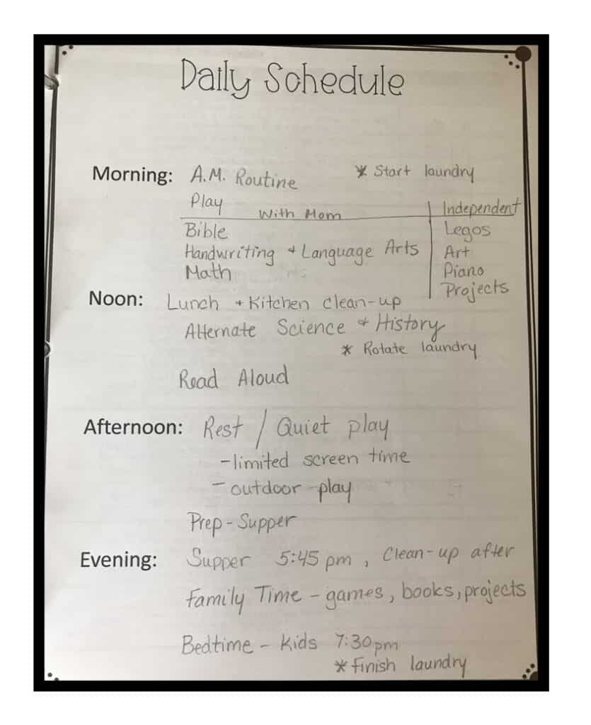 Daily Homeschool Schedule